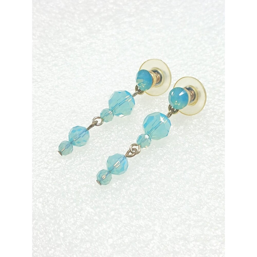 Blue Lucite & Glass Bead Dangle Earrings ~1.5"